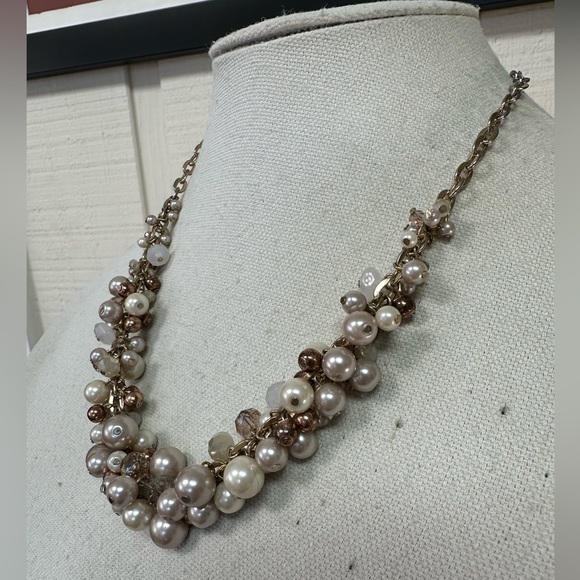 Cluster style pearl bead and sparkly bead necklace - Picture 3 of 5